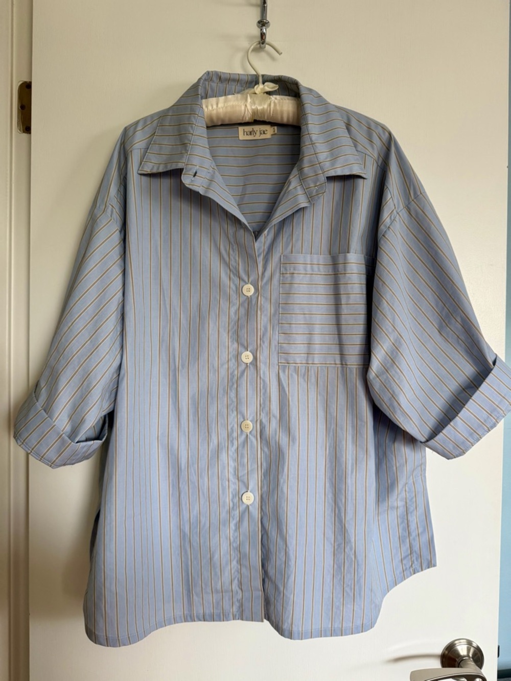 Haven Blouse 100% cotton buttondown blouse XXL/1X blue stripe